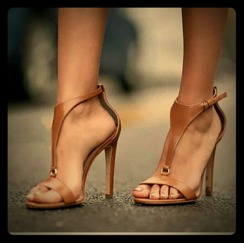 ChicMe T-Strap cognac tan heel sandals